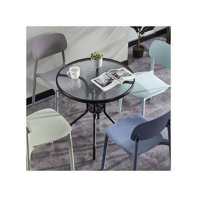 Harmony Home Stylish Round Patio Table, 60x60x70 cm – Black Tempered Glass Top with Durable Metal Frame, Ideal for Outdoor & Indoor Use