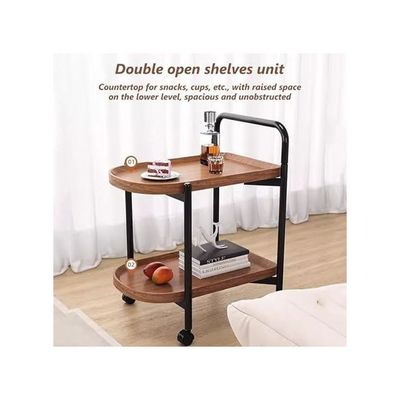 Harmony Home 2-Tier Rolling Storage Trolley Cart, 38x60x65 cm – Walnut Wood Multifunctional Organizer with Wheels for Kitchen, Bathroom & Living Room