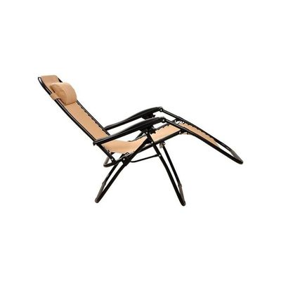 Harmoney Home Foldable Zero Gravity Camping Chair – Adjustable Outdoor Lounge Chair with Pillow & Cup Holders – Beige Alloy Steel Frame (170 x 65 x 77 cm)