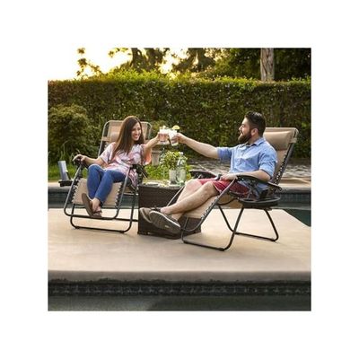 Harmoney Home Foldable Zero Gravity Camping Chair – Adjustable Outdoor Lounge Chair with Pillow & Cup Holders – Beige Alloy Steel Frame (170 x 65 x 77 cm)