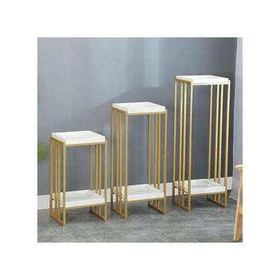 Harmoney Home Square Nesting Side Table – Modern Gold Metal Accent Table for Bedside, Sofa, Living Room & Office – Sturdy Wrought Iron Stand (30 x 60 x 30 cm)