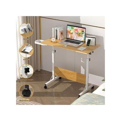Harmony Home Mobile Standing Desk, 80x40x87 cm, Height Adjustable Foldable Laptop Desk with Lockable Wheels, Multifunctional Side Table for Bedroom, Office & Hospital, Ancient oak