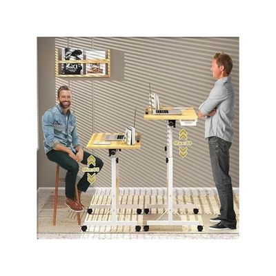 Harmony Home Mobile Standing Desk, 80x40x87 cm, Height Adjustable Foldable Laptop Desk with Lockable Wheels, Multifunctional Side Table for Bedroom, Office & Hospital, Ancient oak