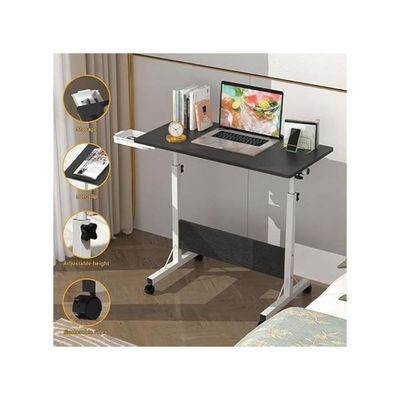 Harmony Home Mobile Standing Desk, 80x40x87 cm, Height Adjustable Foldable Laptop Desk with Lockable Wheels, Multifunctional Side Table for Bedroom, Office & Hospital, Black