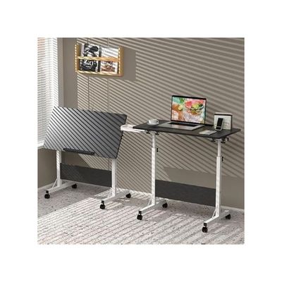 Harmony Home Mobile Standing Desk, 80x40x87 cm, Height Adjustable Foldable Laptop Desk with Lockable Wheels, Multifunctional Side Table for Bedroom, Office & Hospital, Black