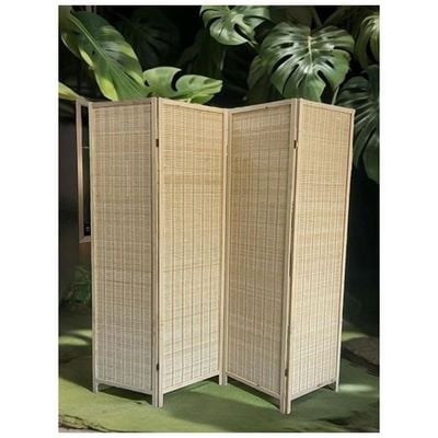 Harmony Home 4-Panel Room Divider, 200 x 180 cm, Folding Privacy Screen Partition, Portable Freestanding Rattan Divider for Bedroom, Office & Living Room (A4)
