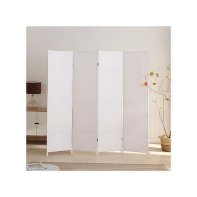 Harmony Home 4-Panel Room Divider, 180 x 180 cm, Folding Privacy Screen Partition, Portable Freestanding Rattan Divider for Bedroom, Office & Living Room (A12)