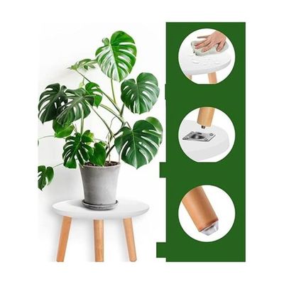 Harmony Home Rotatable Indoor Plant Stand, 50 x 10 x 3 cm, Wooden Flower Pot Display Rack, Floor Standing Planter Shelf for Living Room & Balcony (White)