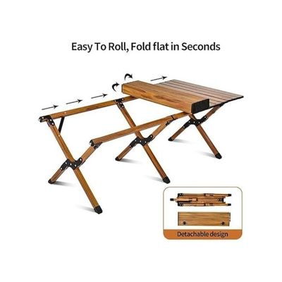 Harmony Home Portable Folding Roll-Up Wood Picnic Table, 114 x 58 x 43 cm, Compact & Sturdy Outdoor Table for Camping, Beach, BBQs, and Backyard Gatherings