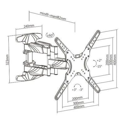 Double Arms Swivel TV Wall Mount for 23"-55" LED & LCD Flat Panel TVs up to 40 kg/88 lbs, and VESA up to 400×400, Full Motion, Black