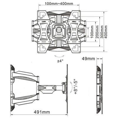 Double Arms Swivel TV Wall Mount for 37"-75" LED & LCD Flat Panel TVs up to 50 kg/110 lbs, VESA up to 400x400mm, Full Motion, 491 mm Extension, Black