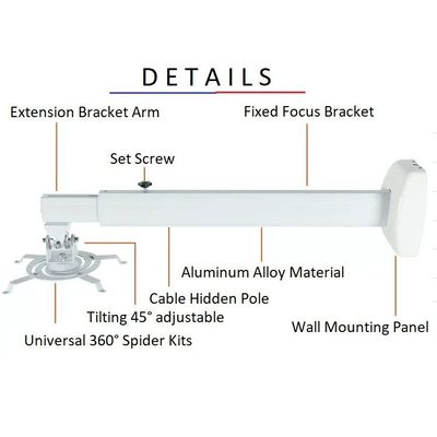 Short Throw Projector Wall Mount, Supports Projectors up to 40kg/88lbs, Adjustable Length, 360° Rotation, Cable Management