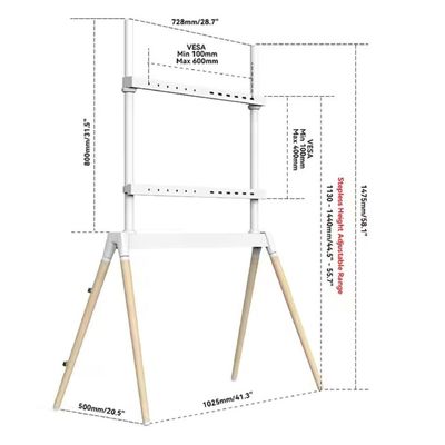 Four-Legged Metal Easel TV Floor Stand for 32"-75" TVs up to 45 kg/99 lbs and VESA up to 600x400, Snap Lock Design, Cable Management, White