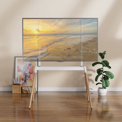 Four-Legged Metal Easel TV Floor Stand for 32"-75" TVs up to 45 kg/99 lbs and VESA up to 600x400, Snap Lock Design, Cable Management, White