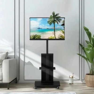 Mobile Easel Studio TV Cart for 32"-75" TVs up to 45 kg/99 lbs with VESA Compatibility up to 600x400mm, Height Adjustable with Swivel and Tilt Features, Integrated DVD/AV Tray, Black