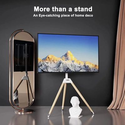 TV Floor Stand for 32-55 Inch TVs up to 40 kg, VESA Compatible 200x200mm to 400x400mm, Stylish Wooden Tripod Design with Tilt and Swivel Functionality