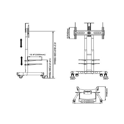 Mobile TV Trolley for 40-70 Inch TVs up to 50 kg, VESA Compatible 600x400 mm, Dual Shelf Design for AV Equipment, Mobile with Locking Wheels for Stability