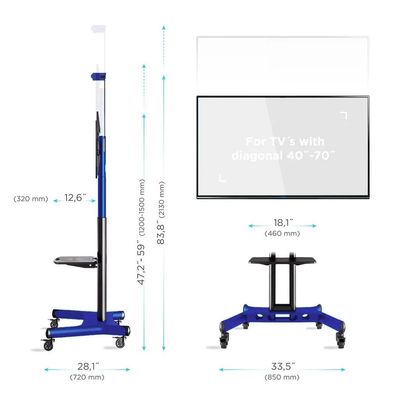 Mobile TV Cart for 40-70 Inch TVs up to 50 kg, VESA Compatible 600x400 mm, Equipped with Wheels for Easy Movement and Locking Feature for Stability, Blue