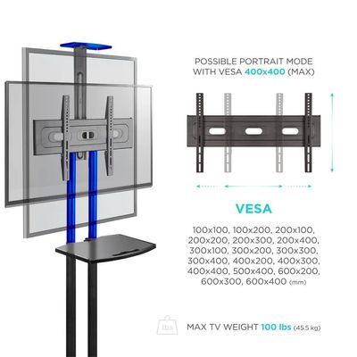 Mobile TV Cart for 40-70 Inch TVs up to 50 kg, VESA Compatible 600x400 mm, Equipped with Wheels for Easy Movement and Locking Feature for Stability, Blue