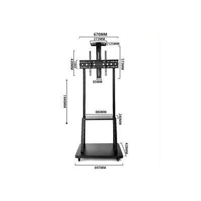 Mobile TV Cart for 42-100 Inch TVs up to 150 kg, VESA Compatible up to 900x600 mm, Equipped with Heavy-Duty Locking Casters, Additional AV Support Shelf, and Height Adjustment