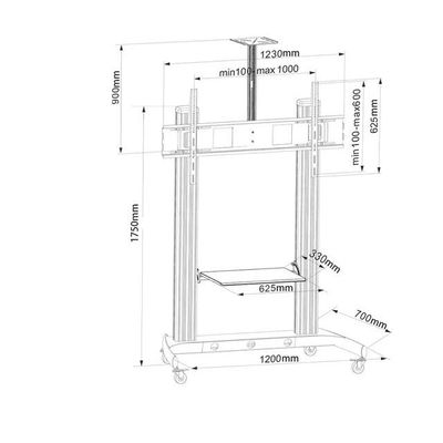 Mobile TV Cart for 50” ~ 100” TVs up to 150 kg, VESA Compatible 1000 x 600mm, Adjustable Height with Additional AV Shelf up to 20 kg, Heavy-Duty Steel Construction, Locking Casters for Mobility, Black