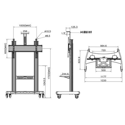 Mobile TV Cart for 50” ~ 100” TVs up to 150 kg, VESA Compatible 1000 x 600mm, Adjustable Height with Additional AV Shelf up to 20 kg, Heavy-Duty Steel Construction, Locking Casters for Mobility, Black