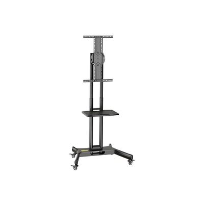 Mobile TV Cart for 32"-65" TVs up to 50 kg/110 lbs with VESA up to 600x400mm, 90° Rotation for Portrait and Landscape Modes, Includes Equipment Shelf, Lockable Wheels for Easy Mobility