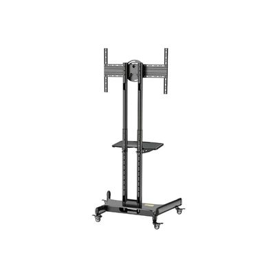 Mobile TV Cart for 32"-65" TVs up to 50 kg/110 lbs with VESA up to 600x400mm, 90° Rotation for Portrait and Landscape Modes, Includes Equipment Shelf, Lockable Wheels for Easy Mobility