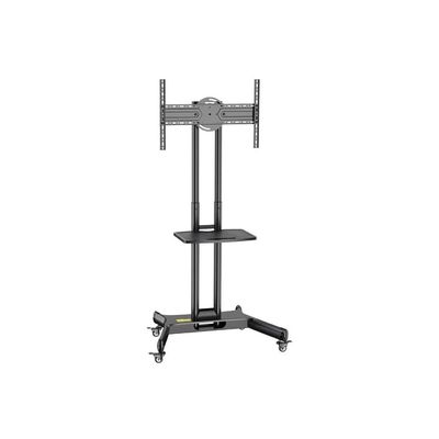 Mobile TV Cart for 32"-65" TVs up to 50 kg/110 lbs with VESA up to 600x400mm, 90° Rotation for Portrait and Landscape Modes, Includes Equipment Shelf, Lockable Wheels for Easy Mobility