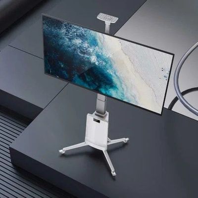 Motorized TV Floor Stand for 55-85 Inch LCD or LED Flat Panel TVs up to 150 lbs, Electric Height Adjustment 1200mm to 1700mm, VESA Compatible 200x200mm to 600x400mm, Mobile with Heavy-Duty Casters, White
