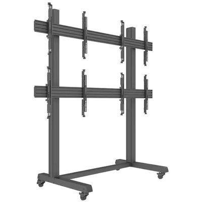 Video Wall Stand for 32"-75" Screens upto 200 kg, VESA 600x400mm, 2x2 Configuration, Tilt Range +3° to -3°, Wheel Lock and Cable Management, Black