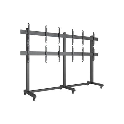 Video Wall Stand for 37"-55" Screens upto 300 kg, VESA 600x400mm, 2x3 Configuration, Tilt Range +3° to -3°,Wheel Lock and Cable Management, Black