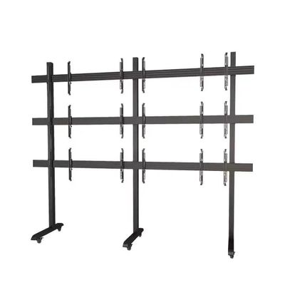 Video Wall Stand for 32"-75" Screens upto 450 kg, VESA 600x400mm, 3x3 Configuration, Tilt Range +3° to -3°, Wheel Lock and Cable Management, Black