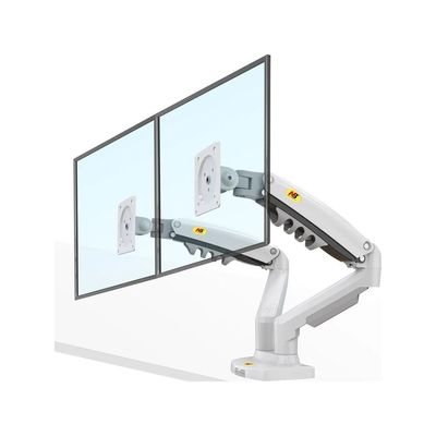 Dual Monitor Arm Desk Gas Spring Mount Supports Two 17" to 27" Computer Screens up to 19.8 lbs each, VESA 75x75 & 100x100 Compatibility, Tilt, Swivel & 360° Rotation for Ergonomic Positioning, White