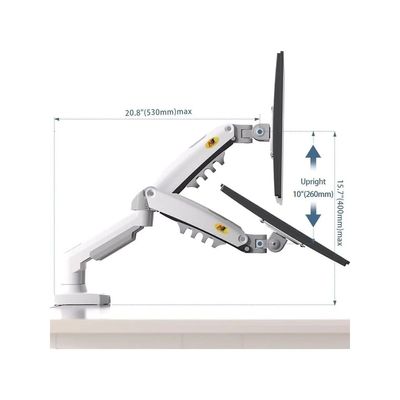 Dual Monitor Arm Desk Gas Spring Mount Supports Two 17" to 27" Computer Screens up to 19.8 lbs each, VESA 75x75 & 100x100 Compatibility, Tilt, Swivel & 360° Rotation for Ergonomic Positioning, White