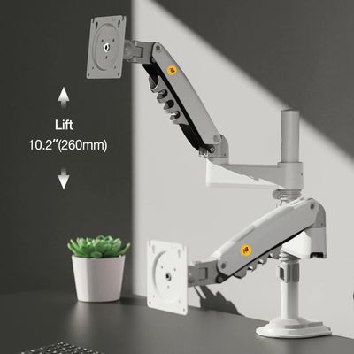 Dual Monitor Arm Gas Spring Desk Mount Supports Two 17" to 27" Screens up to 19.8 lbs for Each Monitor, VESA 75x75 & 100x100, 360° Rotation, Tilt & Swivel Adjustments, White