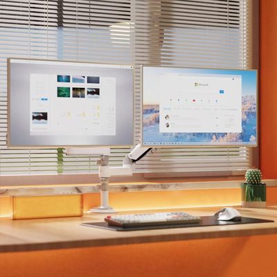 Dual Monitor Arm Gas Spring Desk Mount Supports Two 17" to 27" Screens up to 19.8 lbs for Each Monitor, VESA 75x75 & 100x100, 360° Rotation, Tilt & Swivel Adjustments, White