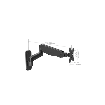 Full Motion Gas Spring Monitor Arm for 17" to 35" Monitors up to 12 kg, VESA 100x100mm, Tilt +90°-45°, Swivel +90°-90°, Rotation +180°~-180°, Black