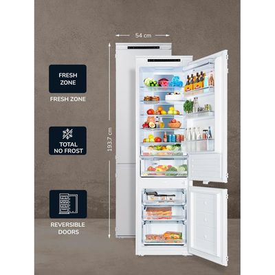 MILLEN Built-in Refrigerator, 297L, 3 Y Warranty, No Frost 2 Doors Fridge Freezer, Electronic Control, LED Backlight, Quick Cooling/Freezing, MBIM 193.3 - White
