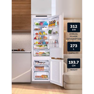 MILLEN Built-in Refrigerator, 297L, 3 Y Warranty, No Frost 2 Doors Fridge Freezer, Electronic Control, LED Backlight, Quick Cooling/Freezing, MBIM 193.3 - White