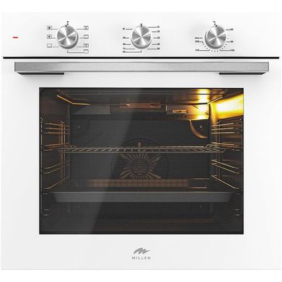 MILLEN MEO 6001 WH 78L Electric Oven - Energy Class A, 60 cm, 7 Cooking Modes, SCHOTT Double Glass Door, Glass finish, Mechanical Control with Timer, 3 Year Warranty - White