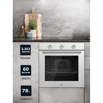 MILLEN MEO 6001 WH 78L Electric Oven - Energy Class A, 60 cm, 7 Cooking Modes, SCHOTT Double Glass Door, Glass finish, Mechanical Control with Timer, 3 Year Warranty - White