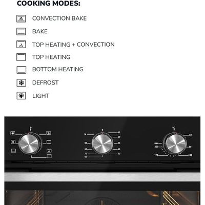 MILLEN Built In Electric Oven 7 Cooking Modes, 78L - 3 Year Warranty, SCHOTT Inner Glass, MEO 6001 BL - Black