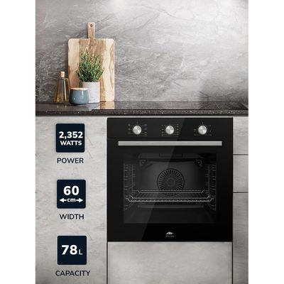 MILLEN Built In Electric Oven 7 Cooking Modes, 78L - 3 Year Warranty, SCHOTT Inner Glass, MEO 6001 BL - Black