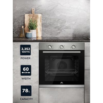 MILLEN Built In Electric Oven 7 Cooking Modes, 78L - 3 Year Warranty, SCHOTT Inner Glass, MEO 6001 IX - Silver