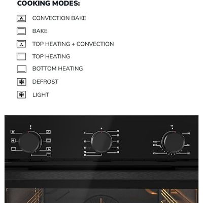 MILLEN Built In Electric Oven 7 Cooking Modes, 78L - 3 Year Warranty, SCHOTT Inner Glass, MEO 6001 BB - Black