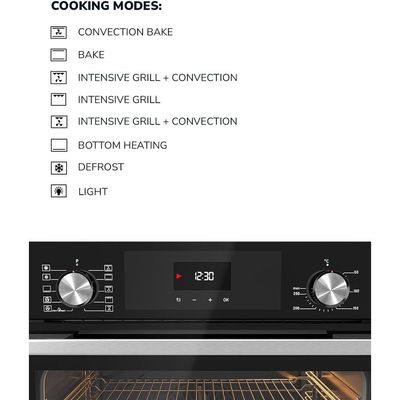 MILLEN MEO 6002 BL 73L Electric Oven - Energy Class A, 8 Cooking Modes, 60 cm, SCHOTT Double Glass Door, Glass finish, Mechanical and Touch Control with Timer, 3 Year Warranty - Black