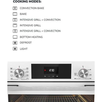 MILLEN MEO 6002 WH 73L Electric Oven - Energy Class A, 8 Cooking Modes, 60 cm, SCHOTT Double Glass Door, Glass finish, Mechanical and Touch Control with Timer, 3 Year Warranty - White