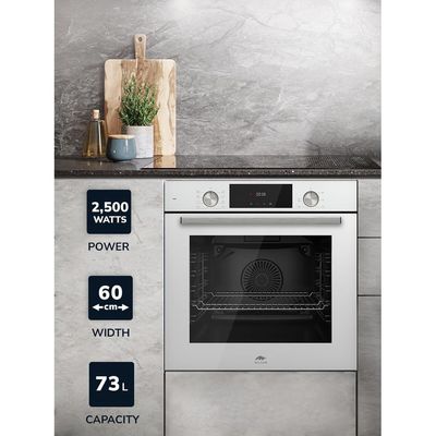 MILLEN MEO 6002 WH 73L Electric Oven - Energy Class A, 8 Cooking Modes, 60 cm, SCHOTT Double Glass Door, Glass finish, Mechanical and Touch Control with Timer, 3 Year Warranty - White