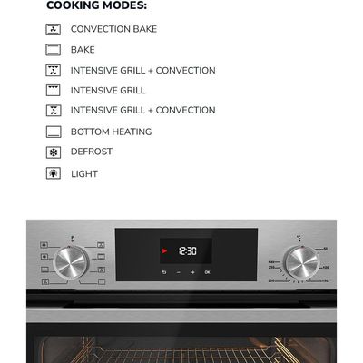 MILLEN MEO 6002 IX 73L Electric Oven - Energy Class A, 8 Cooking Modes, 60 cm, SCHOTT Double Glass Door, Glass finish, Mechanical and Touch Control with Timer, 3 Year Warranty - Silver